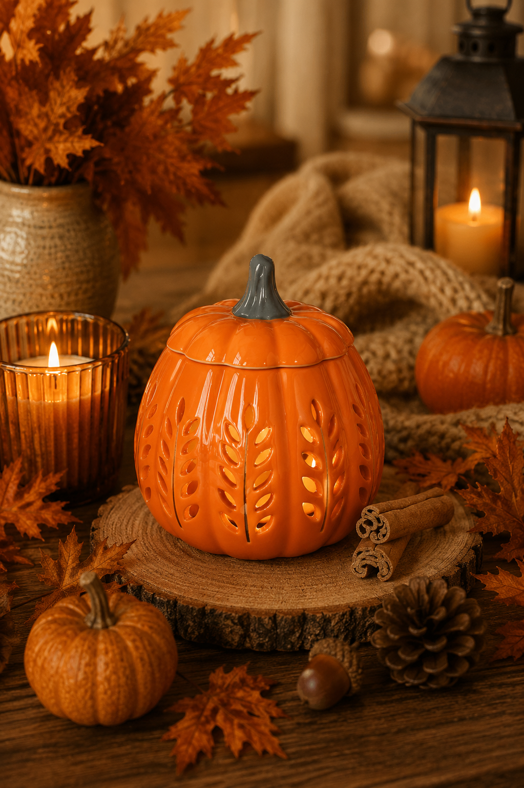 Orange Leaf Cut Out Pumpkin Oil Burner and Wax Warmer