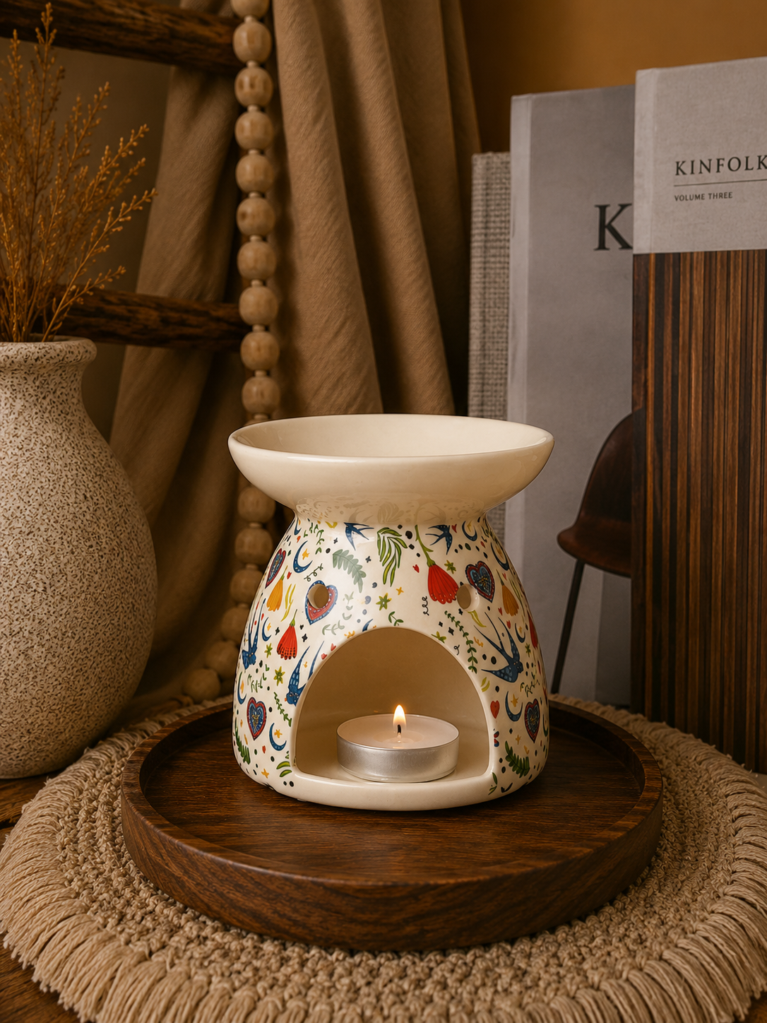 Cream Midnight Bloom Print Oil Burner